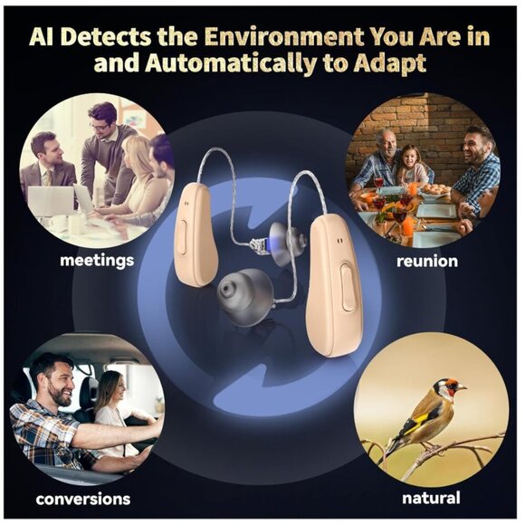 Aimsumy Beige Rechargeable Noise Cancelling RIC Hearing Aids For Adults NIB - Picture 10 of 12